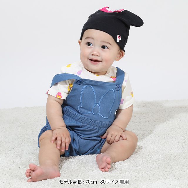 【ベビードール】ミニー ギフトBOX付き 3点ギフトセット 9136B 【DY】 / 70-80cm ベビーサイズ 赤ちゃん 出産祝い 贈り物 プレゼント ベビー服 半袖 ボディスーツ ロンパース ボトムス サロペット 帽子 ぼうし コーデセット 立体モチーフ 耳付き