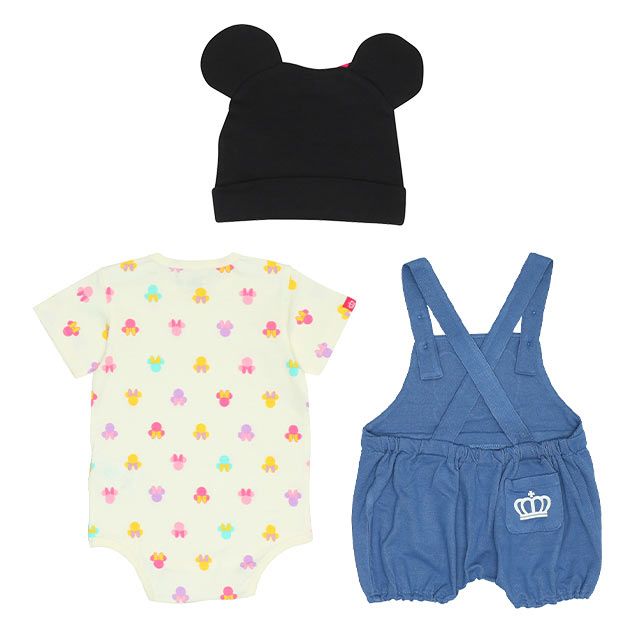 【ベビードール】ミニー ギフトBOX付き 3点ギフトセット 9136B 【DY】 / 70-80cm ベビーサイズ 赤ちゃん 出産祝い 贈り物 プレゼント ベビー服 半袖 ボディスーツ ロンパース ボトムス サロペット 帽子 ぼうし コーデセット 立体モチーフ 耳付き