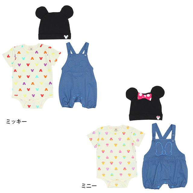 【ベビードール】ミニー ギフトBOX付き 3点ギフトセット 9136B 【DY】 / 70-80cm ベビーサイズ 赤ちゃん 出産祝い 贈り物 プレゼント ベビー服 半袖 ボディスーツ ロンパース ボトムス サロペット 帽子 ぼうし コーデセット 立体モチーフ 耳付き