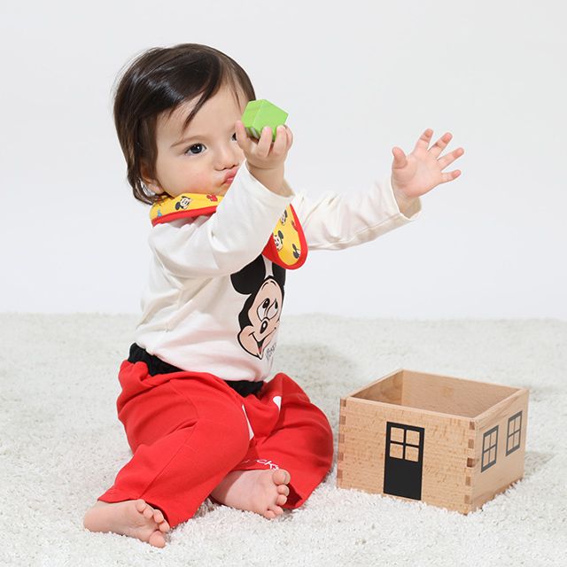 【ベビードール】ミッキー ギフトBOX付き 3点ギフトセット 9139B 【DY】 / 70-80cm ベビーサイズ 赤ちゃん 出産祝い 贈り物 プレゼント ベビー服 長袖 ボディースーツ スタイ ボトムス  長ズボン ロングパンツ コーデセット お得