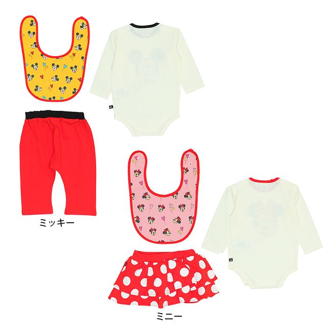 【ベビードール】ミニー ギフトBOX付き 3点ギフトセット 9139B 【DY】 / 70-80cm ベビーサイズ 赤ちゃん 出産祝い 贈り物 プレゼント ベビー服 長袖 ボディースーツ スタイ ボトムス スカート コーデセット お得