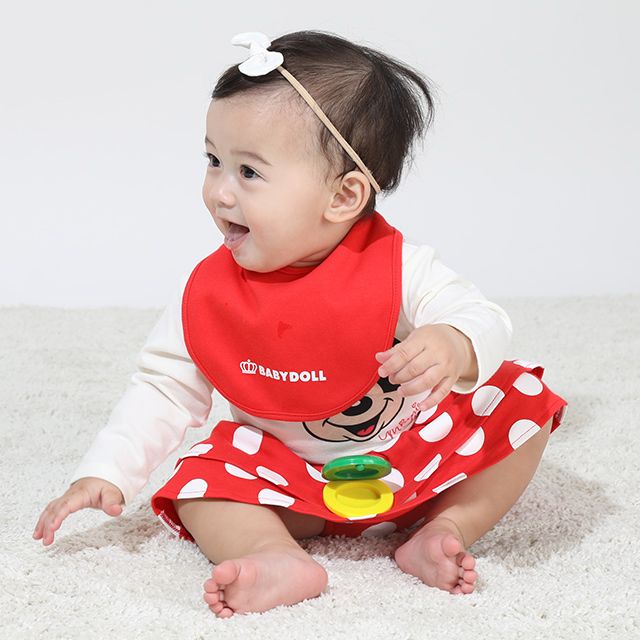 【ベビードール】ミニー ギフトBOX付き 3点ギフトセット 9139B 【DY】 / 70-80cm ベビーサイズ 赤ちゃん 出産祝い 贈り物 プレゼント ベビー服 長袖 ボディースーツ スタイ ボトムス スカート コーデセット お得