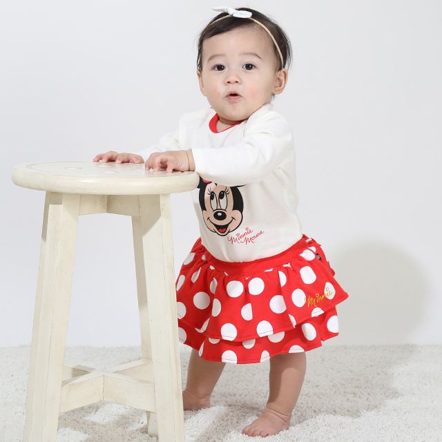 【ベビードール】ミニー ギフトBOX付き 3点ギフトセット 9139B 【DY】 / 70-80cm ベビーサイズ 赤ちゃん 出産祝い 贈り物 プレゼント ベビー服 長袖 ボディースーツ スタイ ボトムス スカート コーデセット お得