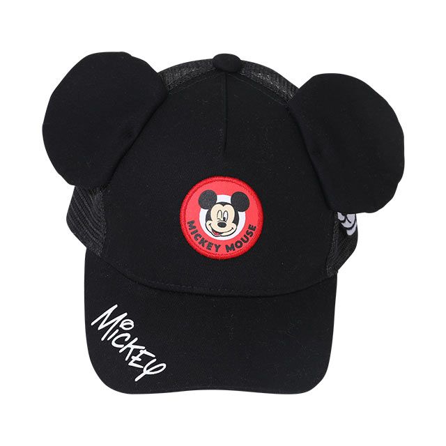 【ベビードール】ミッキー 耳付メッシュキャップ 9236 / 頭回り：50-54cm キッズ ぼうし 帽子 野球帽 立体モチーフ 面ファスナーでサイズ調整可能 リフレクター付き 日よけ UV対策