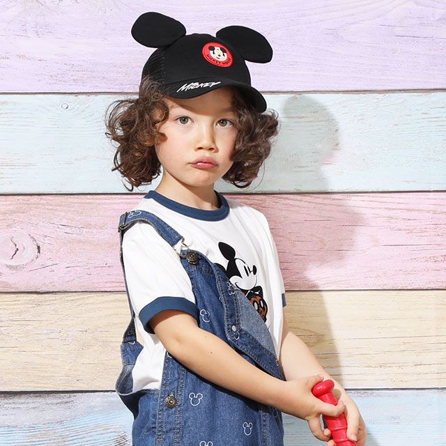 【ベビードール】ミッキー 耳付メッシュキャップ 9236 / 頭回り：50-54cm キッズ ぼうし 帽子 野球帽 立体モチーフ 面ファスナーでサイズ調整可能 リフレクター付き 日よけ UV対策