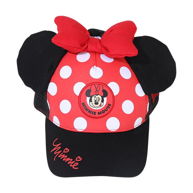 【ベビードール】ミニー 耳付メッシュキャップ 9236 / 頭回り：50-54cm キッズ ぼうし 帽子 野球帽 立体モチーフ 面ファスナーでサイズ調整可能 リフレクター付き 日よけ UV対策