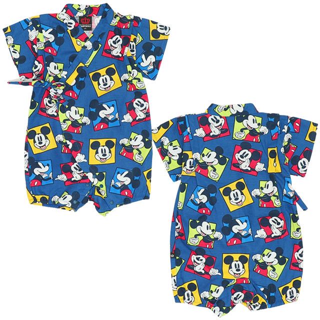 【ベビードール】ミッキー ベビー甚平 9572B / ベビーサイズ 赤ちゃん 出産祝い 贈り物 プレゼント ベビー服 つなぎ 吸汗 速乾 着物