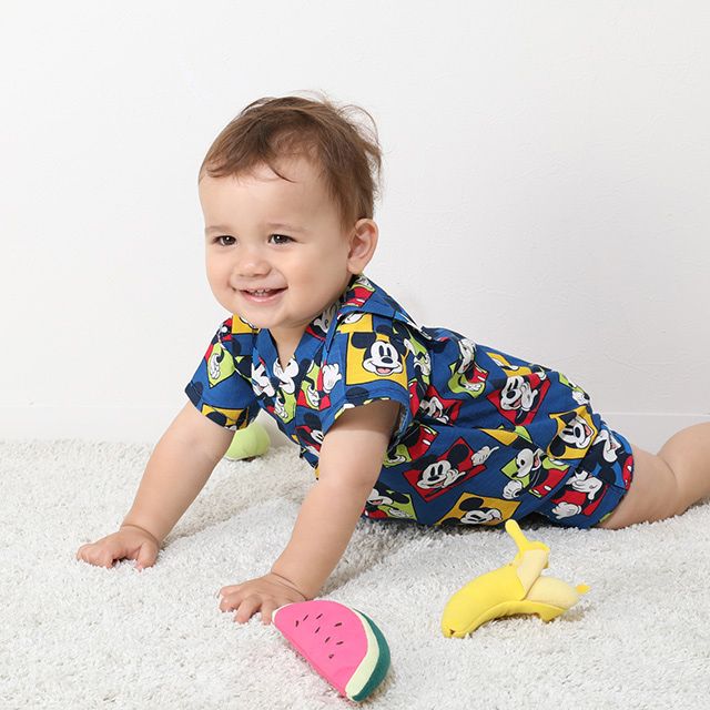 【ベビードール】ミッキー ベビー甚平 9572B / ベビーサイズ 赤ちゃん 出産祝い 贈り物 プレゼント ベビー服 つなぎ 吸汗 速乾 着物