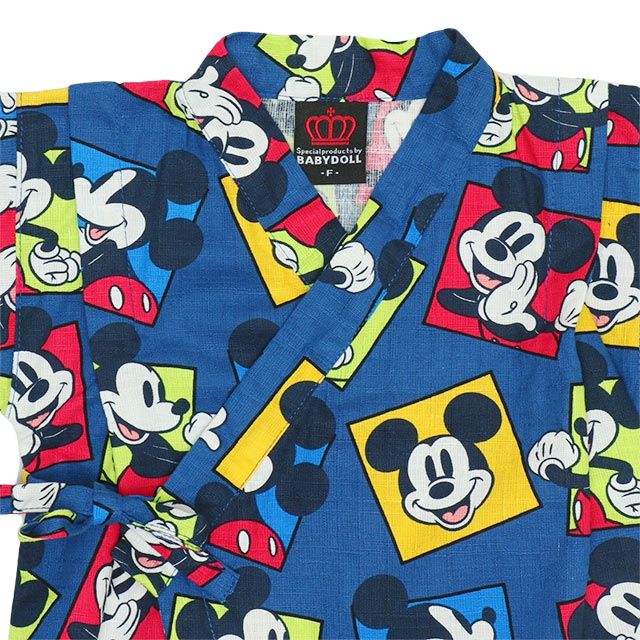 【ベビードール】ミッキー ベビー甚平 9572B / ベビーサイズ 赤ちゃん 出産祝い 贈り物 プレゼント ベビー服 つなぎ 吸汗 速乾 着物