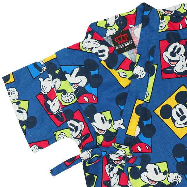 【ベビードール】ミッキー ベビー甚平 9572B / ベビーサイズ 赤ちゃん 出産祝い 贈り物 プレゼント ベビー服 つなぎ 吸汗 速乾 着物