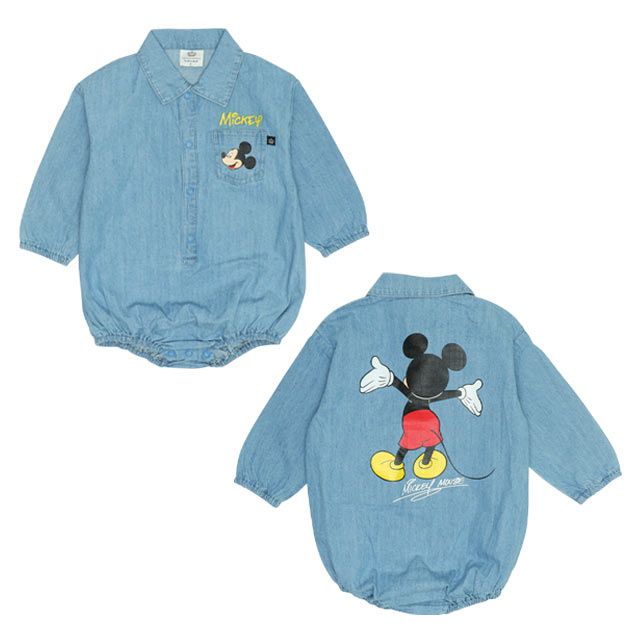 【ベビードール】ミッキー デニムシャツぽってり ロンパース 9687B ベビー 新生児