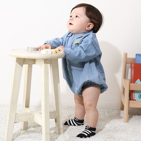 【ベビードール】ミッキー デニムシャツぽってり ロンパース 9687B ベビー 新生児