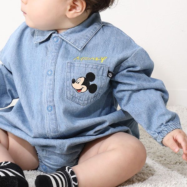 【ベビードール】ミッキー デニムシャツぽってり ロンパース 9687B ベビー 新生児