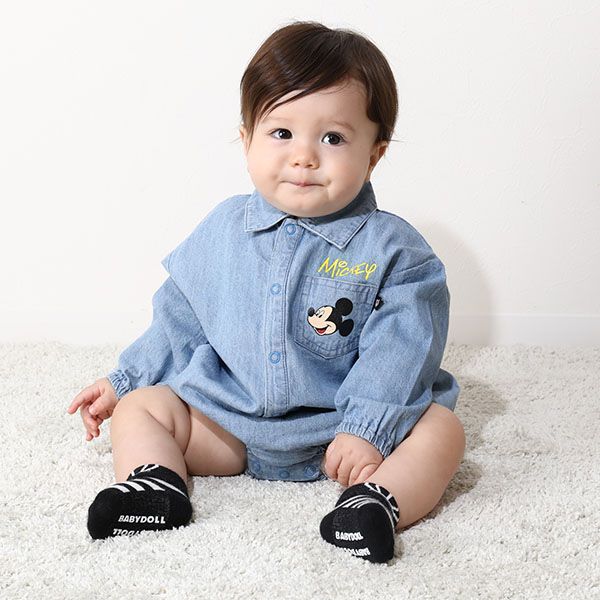 【ベビードール】ミッキー デニムシャツぽってり ロンパース 9687B ベビー 新生児