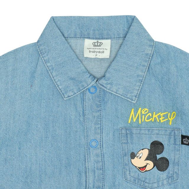 【ベビードール】ミッキー デニムシャツぽってり ロンパース 9687B ベビー 新生児