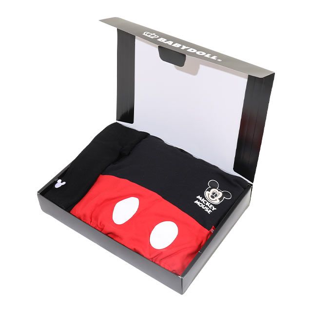 【ベビードール】ミッキー ギフトBOX付き なりきる2点ギフトセット 9802B 【DY】 / 70-80cm ベビーサイズ 赤ちゃん 出産祝い 贈り物 プレゼント ベビー服 長袖 フード付き ロンパース ボトムス タイツ コーデセット 仮装 コスチューム コスプレ