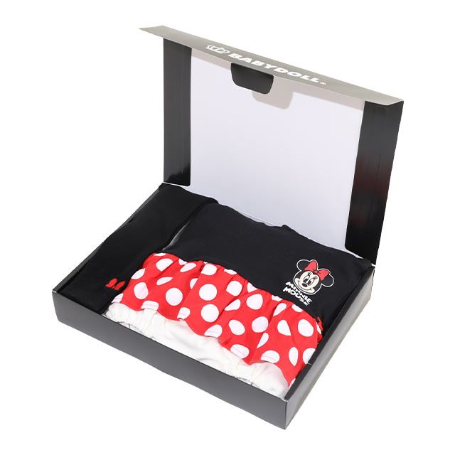 【ベビードール】ミニー ギフトBOX付き なりきる2点ギフトセット 9802B【DY】 / 70-80cm ベビーサイズ 赤ちゃん 出産祝い 贈り物 プレゼント ベビー服 長袖 フード付き ロンパース ボトムス スカート タイツ コーデセット 仮装 コスチューム コスプレ