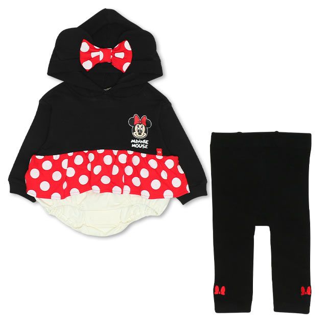 【ベビードール】ミニー ギフトBOX付き なりきる2点ギフトセット 9802B【DY】 / 70-80cm ベビーサイズ 赤ちゃん 出産祝い 贈り物 プレゼント ベビー服 長袖 フード付き ロンパース ボトムス スカート タイツ コーデセット 仮装 コスチューム コスプレ