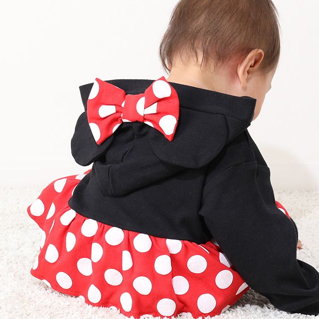 【ベビードール】ミニー ギフトBOX付き なりきる2点ギフトセット 9802B【DY】 / 70-80cm ベビーサイズ 赤ちゃん 出産祝い 贈り物 プレゼント ベビー服 長袖 フード付き ロンパース ボトムス スカート タイツ コーデセット 仮装 コスチューム コスプレ