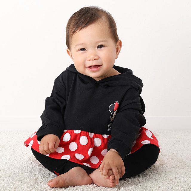 【ベビードール】ミニー ギフトBOX付き なりきる2点ギフトセット 9802B【DY】 / 70-80cm ベビーサイズ 赤ちゃん 出産祝い 贈り物 プレゼント ベビー服 長袖 フード付き ロンパース ボトムス スカート タイツ コーデセット 仮装 コスチューム コスプレ