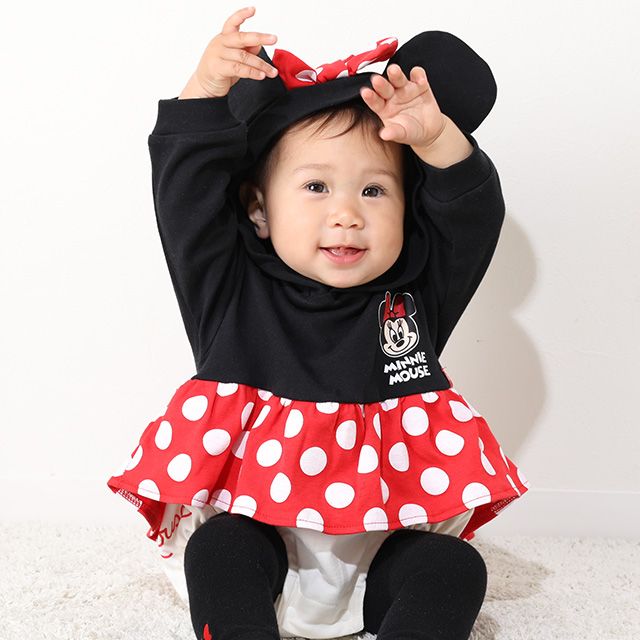 【ベビードール】ミニー ギフトBOX付き なりきる2点ギフトセット 9802B【DY】 / 70-80cm ベビーサイズ 赤ちゃん 出産祝い 贈り物 プレゼント ベビー服 長袖 フード付き ロンパース ボトムス スカート タイツ コーデセット 仮装 コスチューム コスプレ