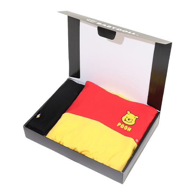 【ベビードール】プー ギフトBOX付き なりきる2点ギフトセット 9802B 【DY】 / 70-80cm ベビーサイズ 赤ちゃん 出産祝い 贈り物 プレゼント ベビー服 長袖 フード付き ロンパース ボトムス タイツ コーデセット 仮装 コスチューム コスプレ