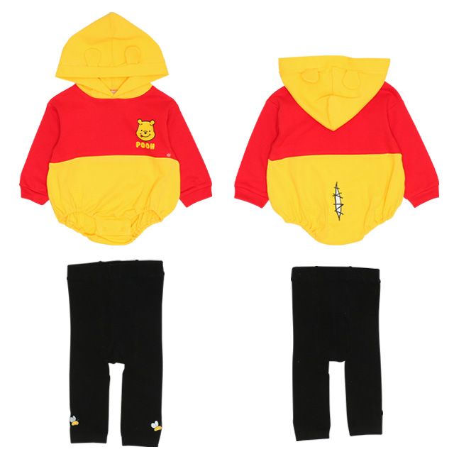 【ベビードール】プー ギフトBOX付き なりきる2点ギフトセット 9802B 【DY】 / 70-80cm ベビーサイズ 赤ちゃん 出産祝い 贈り物 プレゼント ベビー服 長袖 フード付き ロンパース ボトムス タイツ コーデセット 仮装 コスチューム コスプレ