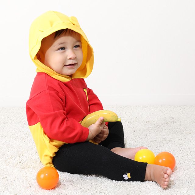 【ベビードール】プー ギフトBOX付き なりきる2点ギフトセット 9802B 【DY】 / 70-80cm ベビーサイズ 赤ちゃん 出産祝い 贈り物 プレゼント ベビー服 長袖 フード付き ロンパース ボトムス タイツ コーデセット 仮装 コスチューム コスプレ