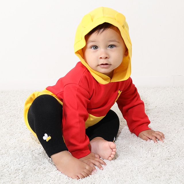 【ベビードール】プー ギフトBOX付き なりきる2点ギフトセット 9802B 【DY】 / 70-80cm ベビーサイズ 赤ちゃん 出産祝い 贈り物 プレゼント ベビー服 長袖 フード付き ロンパース ボトムス タイツ コーデセット 仮装 コスチューム コスプレ