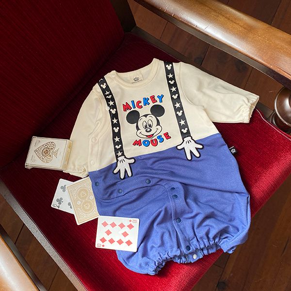 【ベビードール】ミッキー サスペンダー2WAYオール 0137B / 50-70cm ベビーサイズ 赤ちゃん 出産祝い 贈り物 プレゼント 綿100％ つなぎ 長袖 ドレスオール カバーオール