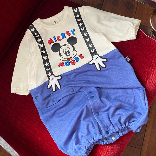 【ベビードール】ミッキー サスペンダー2WAYオール 0137B / 50-70cm ベビーサイズ 赤ちゃん 出産祝い 贈り物 プレゼント 綿100％ つなぎ 長袖 ドレスオール カバーオール