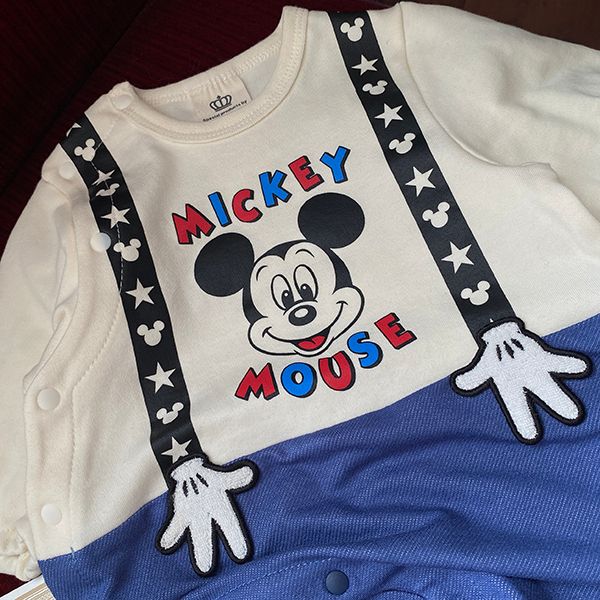 【ベビードール】ミッキー サスペンダー2WAYオール 0137B / 50-70cm ベビーサイズ 赤ちゃん 出産祝い 贈り物 プレゼント 綿100％ つなぎ 長袖 ドレスオール カバーオール