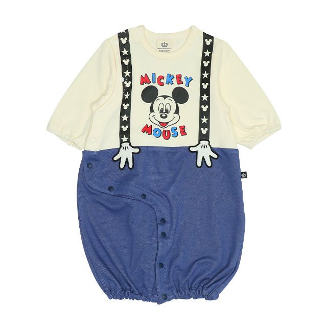 【ベビードール】ミッキー サスペンダー2WAYオール 0137B / 50-70cm ベビーサイズ 赤ちゃん 出産祝い 贈り物 プレゼント 綿100％ つなぎ 長袖 ドレスオール カバーオール