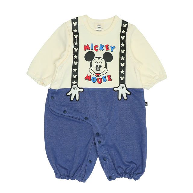 【ベビードール】ミッキー サスペンダー2WAYオール 0137B / 50-70cm ベビーサイズ 赤ちゃん 出産祝い 贈り物 プレゼント 綿100％ つなぎ 長袖 ドレスオール カバーオール