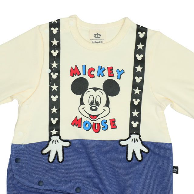 【ベビードール】ミッキー サスペンダー2WAYオール 0137B / 50-70cm ベビーサイズ 赤ちゃん 出産祝い 贈り物 プレゼント 綿100％ つなぎ 長袖 ドレスオール カバーオール