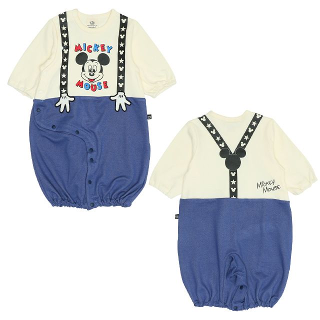 【ベビードール】ミッキー サスペンダー2WAYオール 0137B / 50-70cm ベビーサイズ 赤ちゃん 出産祝い 贈り物 プレゼント 綿100％ つなぎ 長袖 ドレスオール カバーオール