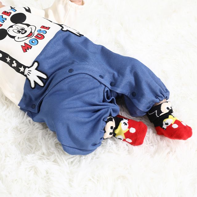 【ベビードール】ミッキー サスペンダー2WAYオール 0137B / 50-70cm ベビーサイズ 赤ちゃん 出産祝い 贈り物 プレゼント 綿100％ つなぎ 長袖 ドレスオール カバーオール