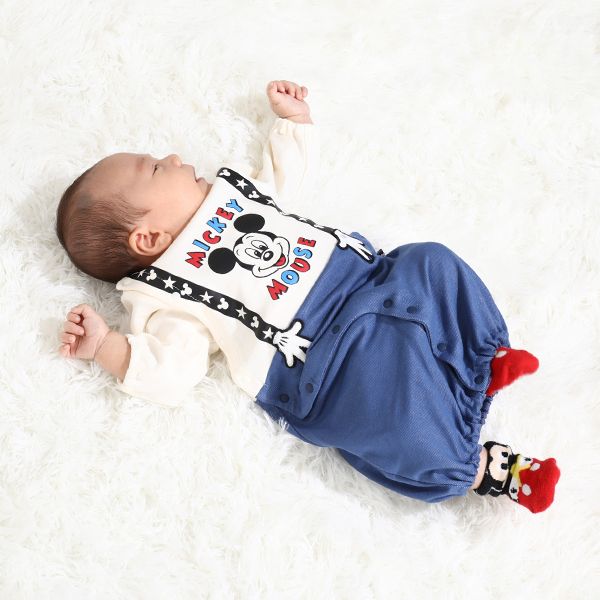 【ベビードール】ミッキー サスペンダー2WAYオール 0137B / 50-70cm ベビーサイズ 赤ちゃん 出産祝い 贈り物 プレゼント 綿100％ つなぎ 長袖 ドレスオール カバーオール