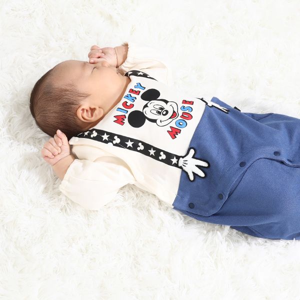 【ベビードール】ミッキー サスペンダー2WAYオール 0137B / 50-70cm ベビーサイズ 赤ちゃん 出産祝い 贈り物 プレゼント 綿100％ つなぎ 長袖 ドレスオール カバーオール
