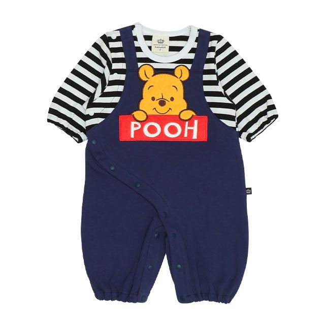 【ベビードール】プー サロペット2WAYオール 0138B / 50-70cm ベビーサイズ 赤ちゃん 出産祝い 贈り物 プレゼント 綿100％ つなぎ 長袖 ドレスオール カバーオール