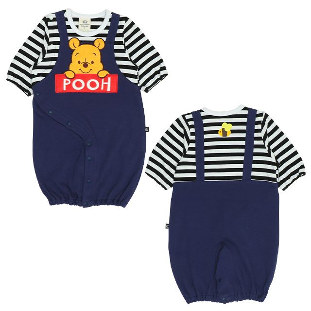 【ベビードール】プー サロペット2WAYオール 0138B / 50-70cm ベビーサイズ 赤ちゃん 出産祝い 贈り物 プレゼント 綿100％ つなぎ 長袖 ドレスオール カバーオール