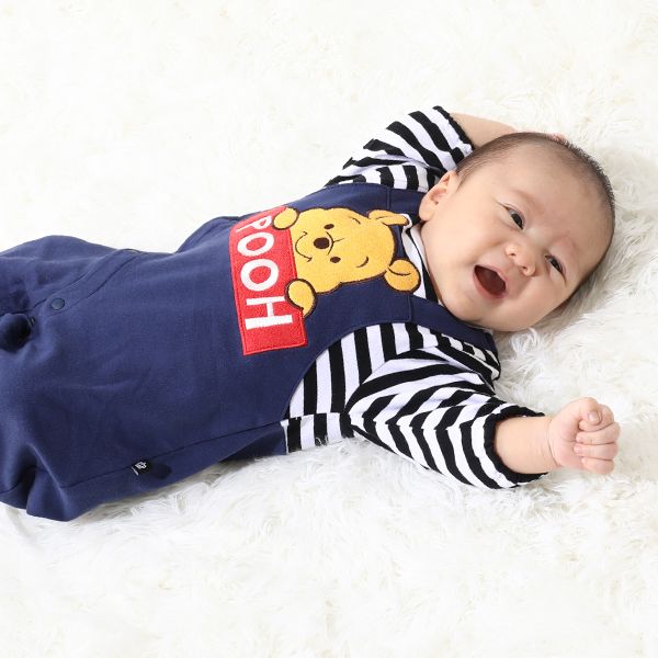 【ベビードール】プー サロペット2WAYオール 0138B / 50-70cm ベビーサイズ 赤ちゃん 出産祝い 贈り物 プレゼント 綿100％ つなぎ 長袖 ドレスオール カバーオール