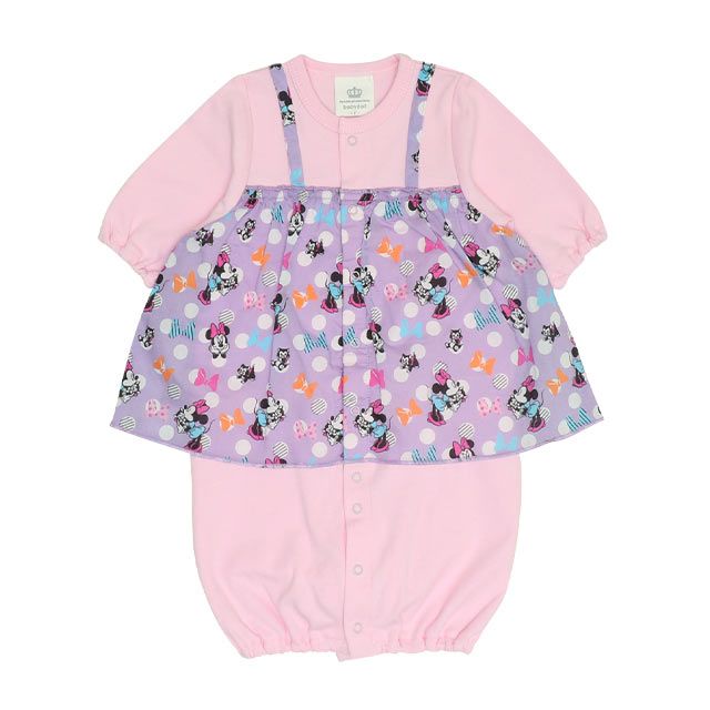 【ベビードール】ミニー フリル2WAYオール 0139B / 50-70cm ベビーサイズ 赤ちゃん 出産祝い 贈り物 プレゼント 綿100％ つなぎ 長袖 ドレスオール カバーオール