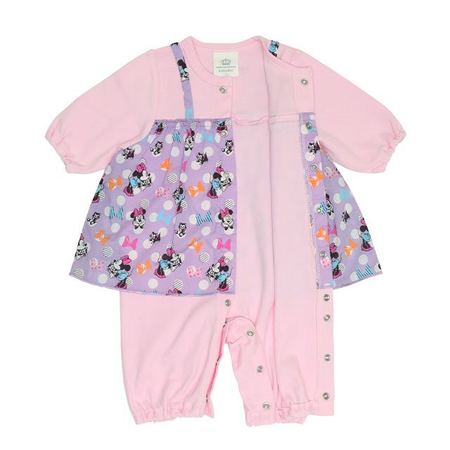 【ベビードール】ミニー フリル2WAYオール 0139B / 50-70cm ベビーサイズ 赤ちゃん 出産祝い 贈り物 プレゼント 綿100％ つなぎ 長袖 ドレスオール カバーオール