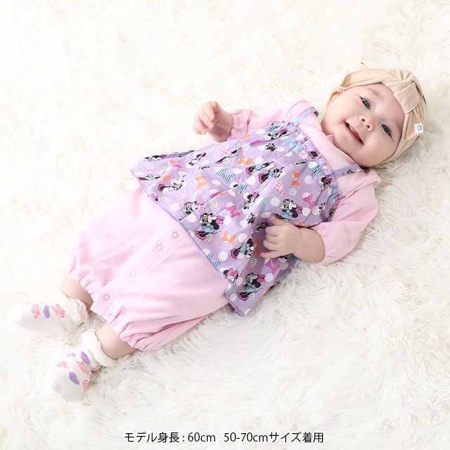 【ベビードール】ミニー フリル2WAYオール 0139B / 50-70cm ベビーサイズ 赤ちゃん 出産祝い 贈り物 プレゼント 綿100％ つなぎ 長袖 ドレスオール カバーオール