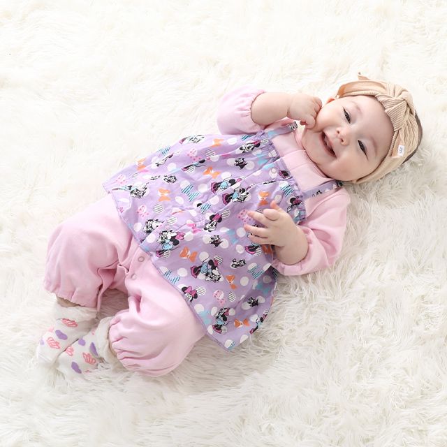 【ベビードール】ミニー フリル2WAYオール 0139B / 50-70cm ベビーサイズ 赤ちゃん 出産祝い 贈り物 プレゼント 綿100％ つなぎ 長袖 ドレスオール カバーオール