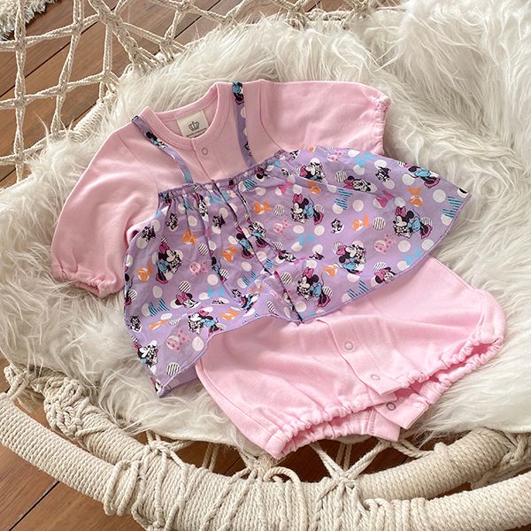 【ベビードール】ミニー フリル2WAYオール 0139B / 50-70cm ベビーサイズ 赤ちゃん 出産祝い 贈り物 プレゼント 綿100％ つなぎ 長袖 ドレスオール カバーオール