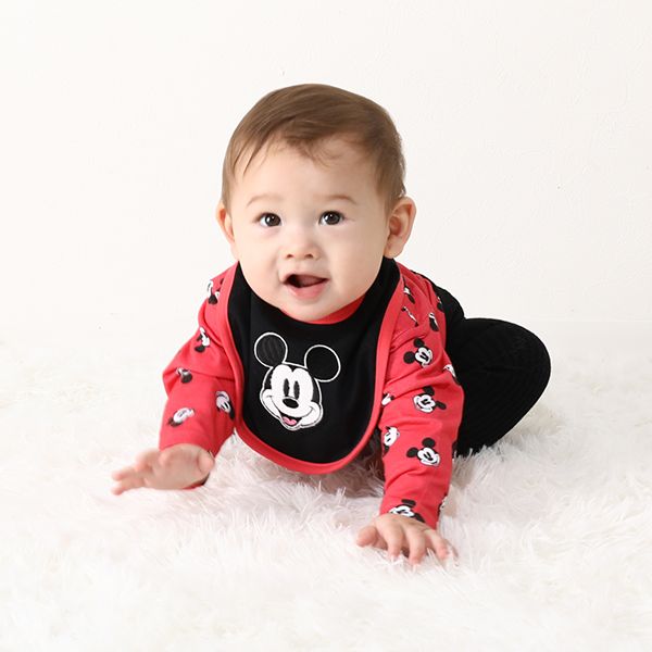 【ベビードール】ミッキー ギフトBOX付き 長袖 3点ギフトセット 0140B 【DY】 / 70-80cm ベビーサイズ 赤ちゃん 出産祝い 贈り物 プレゼント コーデセット つなぎ ボディースーツ パンツ スタイ