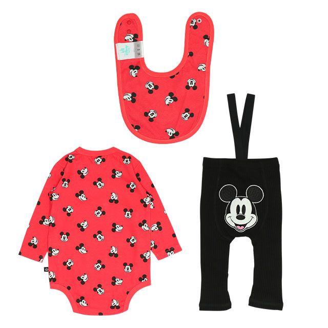 【ベビードール】ミッキー ギフトBOX付き 長袖 3点ギフトセット 0140B 【DY】 / 70-80cm ベビーサイズ 赤ちゃん 出産祝い 贈り物 プレゼント コーデセット つなぎ ボディースーツ パンツ スタイ