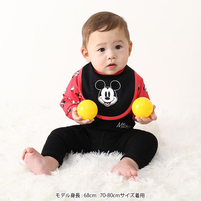 【ベビードール】ミッキー ギフトBOX付き 長袖 3点ギフトセット 0140B 【DY】 / 70-80cm ベビーサイズ 赤ちゃん 出産祝い 贈り物 プレゼント コーデセット つなぎ ボディースーツ パンツ スタイ